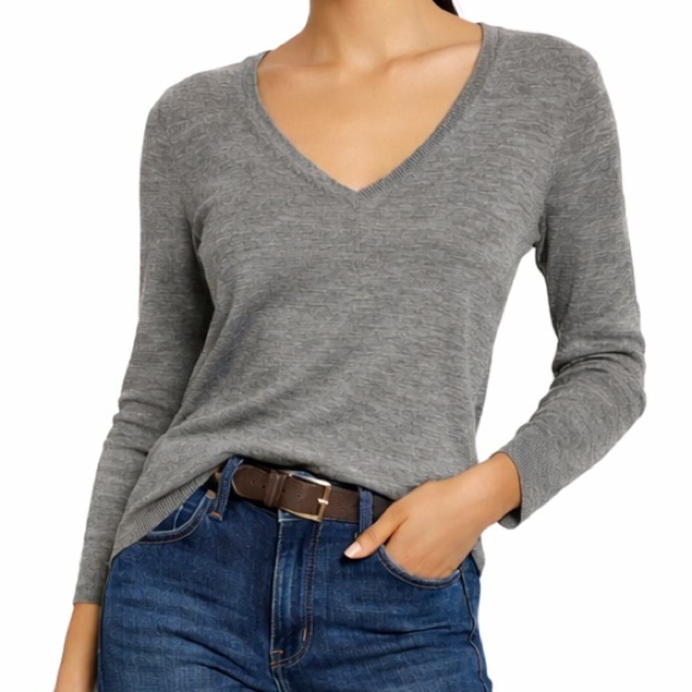 Theory Gray V-Neck Wool Blend Long Sleeve Top – Bergdorf Goodman